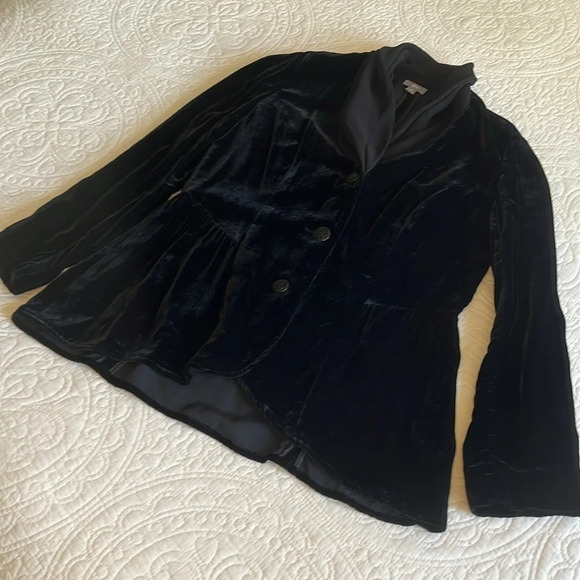 J Jill Velvet Jacket Long Chiffon Shawl Collar Peplum Blazer Medium Black Artsy - Picture 8 of 17